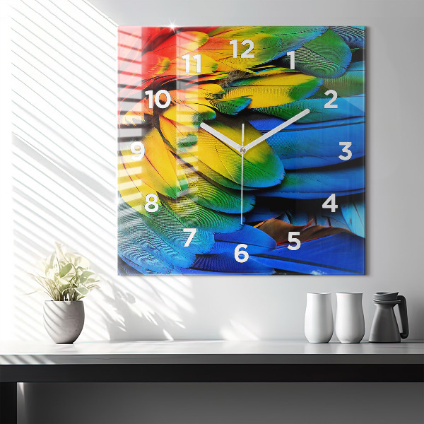 Square wall clock Colorful bird wings