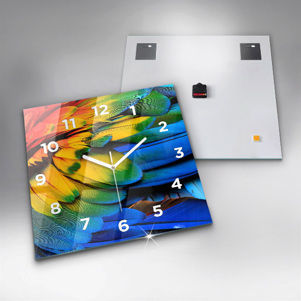 Square wall clock Colorful bird wings