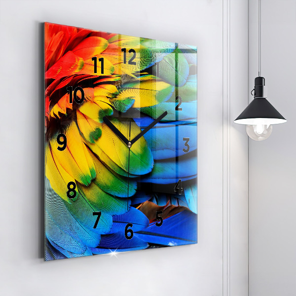 Square wall clock Colorful bird wings
