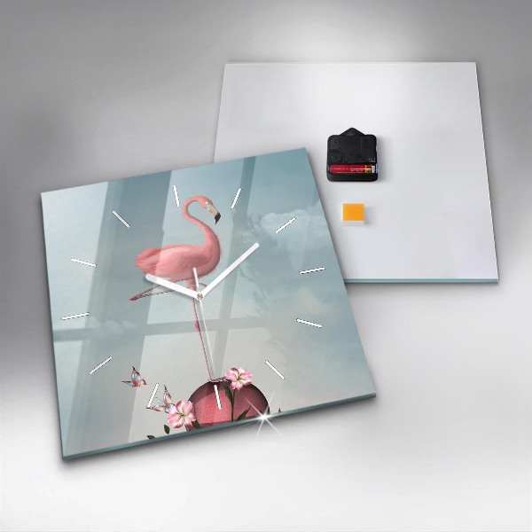 Square wall clock Surreal Flamingo