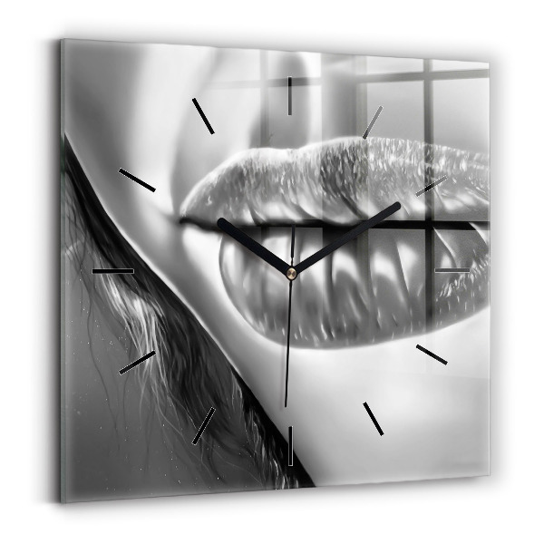 Square wall clock Woman's lips