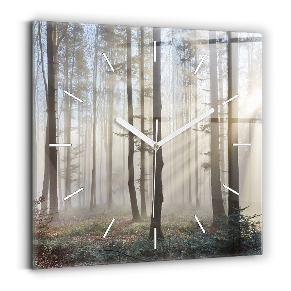 Square wall clock Forest in the fog