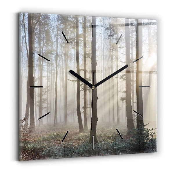 Square wall clock Forest in the fog