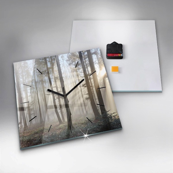 Square wall clock Forest in the fog