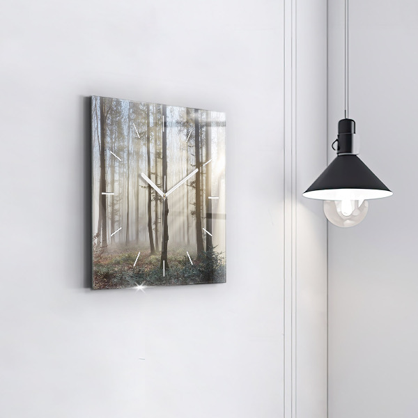 Square wall clock Forest in the fog