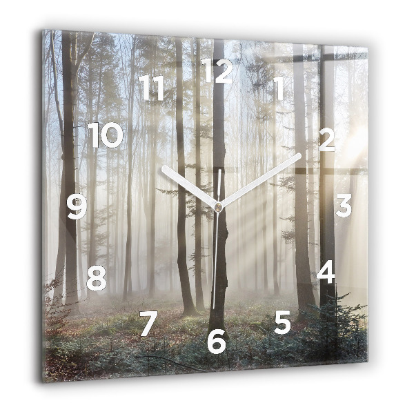 Square wall clock Forest in the fog