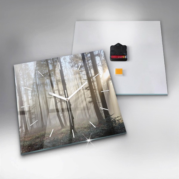 Square wall clock Forest in the fog