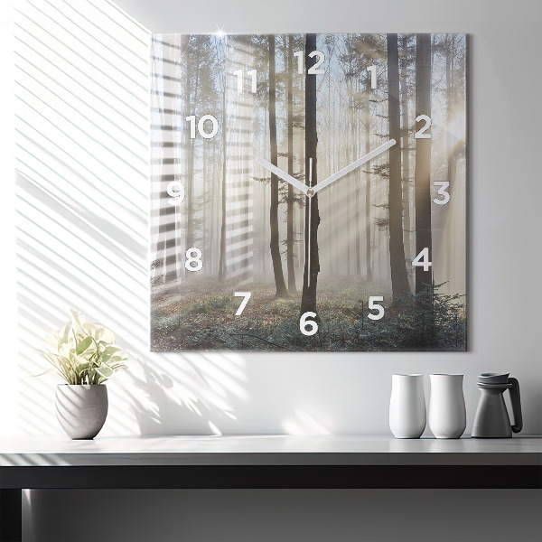 Square wall clock Forest in the fog