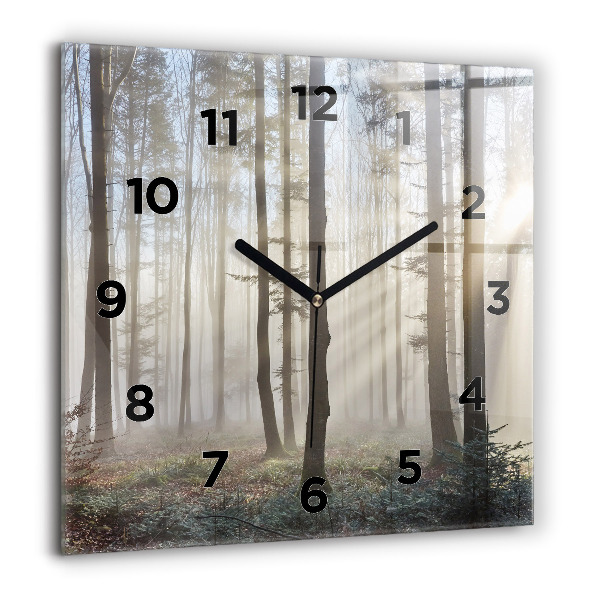 Square wall clock Forest in the fog