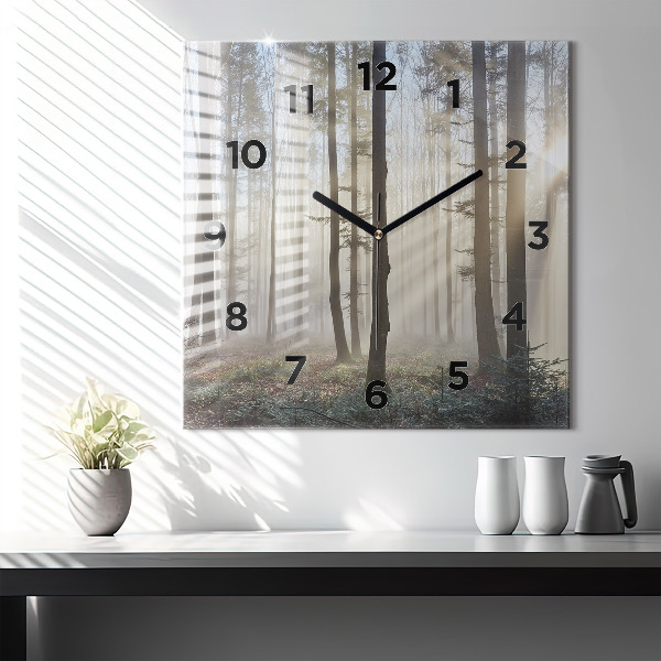 Square wall clock Forest in the fog