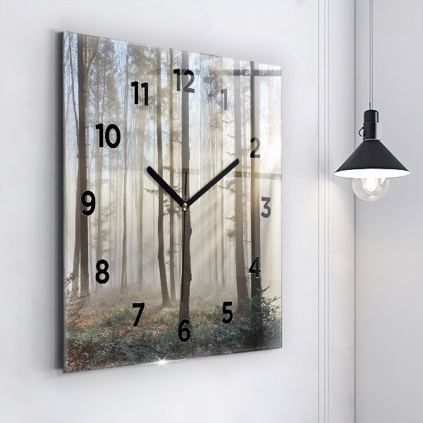 Square wall clock Forest in the fog