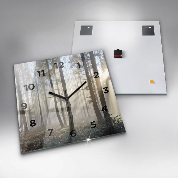 Square wall clock Forest in the fog
