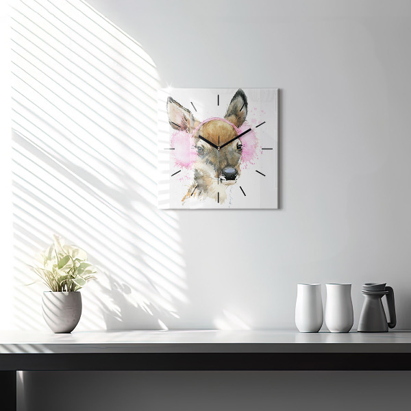 Square wall clock Forest deer