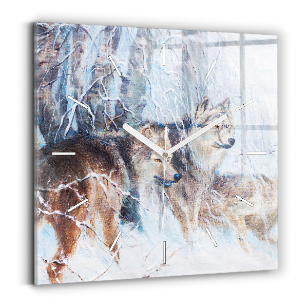Square wall clock Wolves in the forest