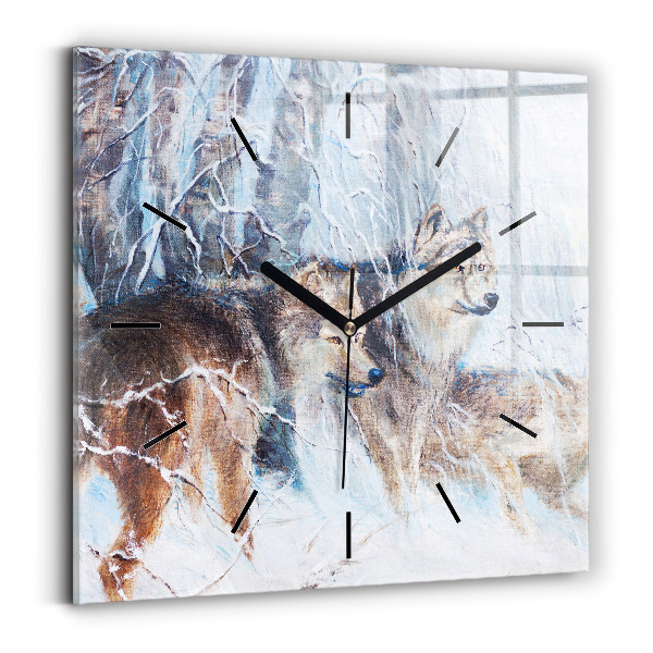 Square wall clock Wolves in the forest