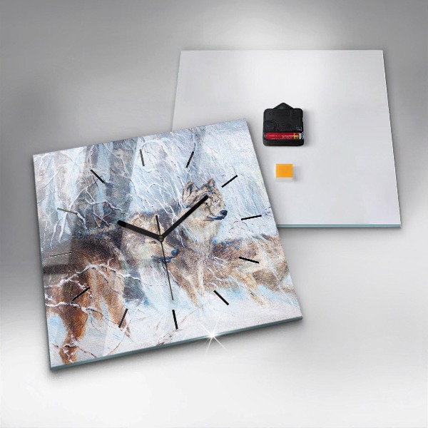 Square wall clock Wolves in the forest