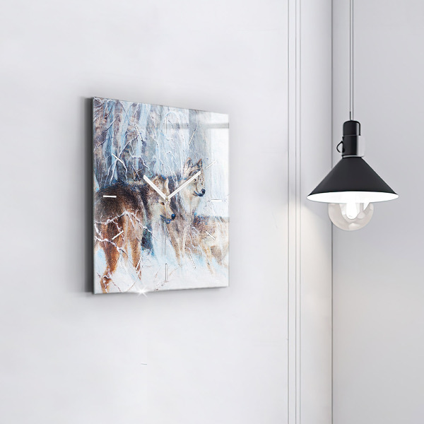 Square wall clock Wolves in the forest
