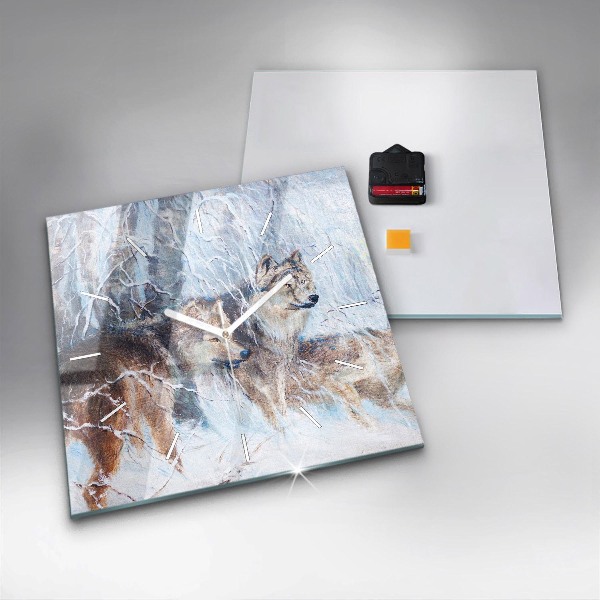 Square wall clock Wolves in the forest