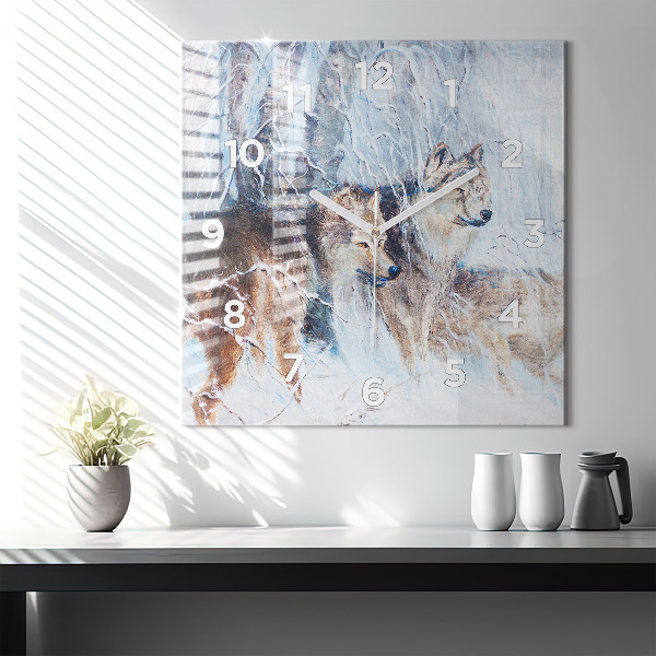 Square wall clock Wolves in the forest