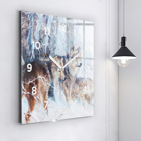 Square wall clock Wolves in the forest