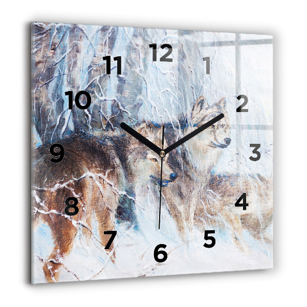 Square wall clock Wolves in the forest