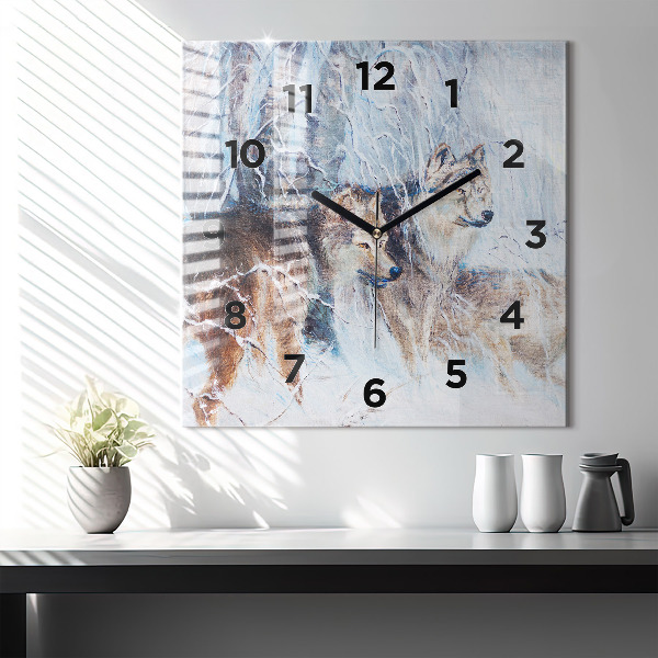 Square wall clock Wolves in the forest