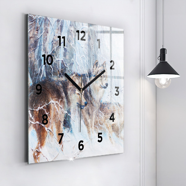 Square wall clock Wolves in the forest
