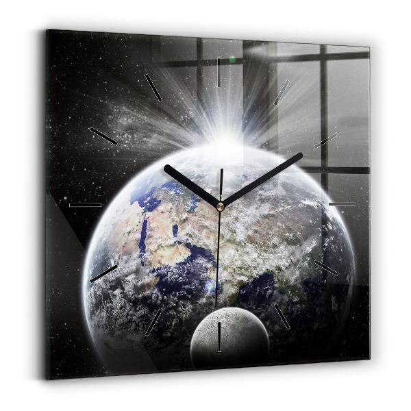 Square wall clock Earth Moon Sun