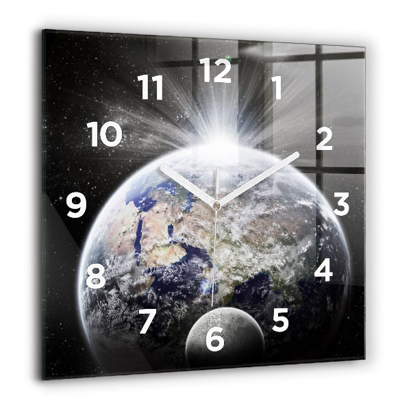 Square wall clock Earth Moon Sun