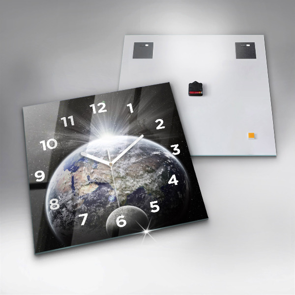 Square wall clock Earth Moon Sun
