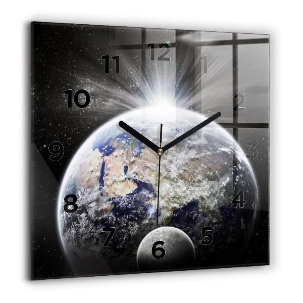 Square wall clock Earth Moon Sun