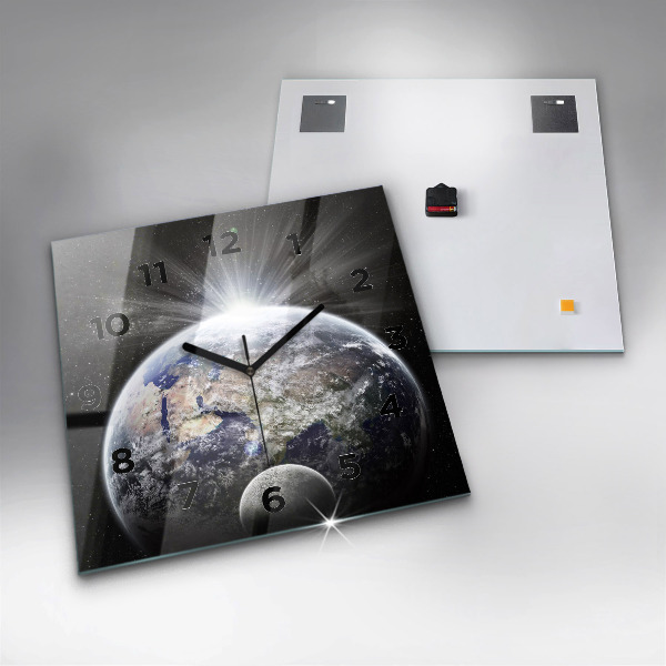 Square wall clock Earth Moon Sun