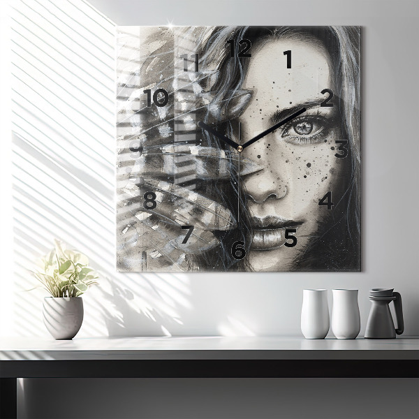 Square wall clock Painted portrait