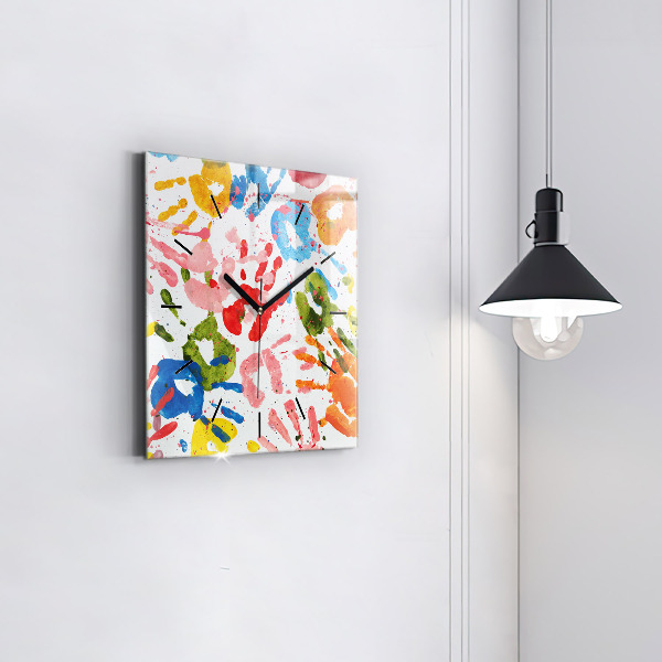 Square wall clock Children's handprints
