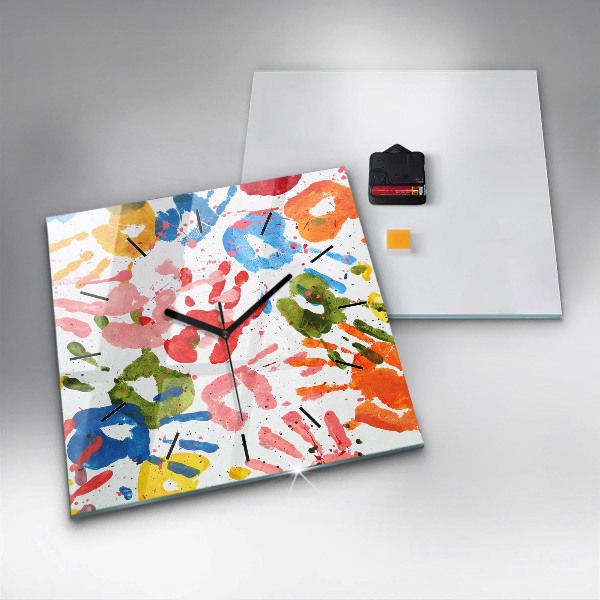 Square wall clock Children's handprints