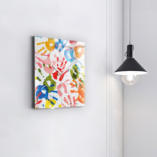 Square wall clock Children's handprints