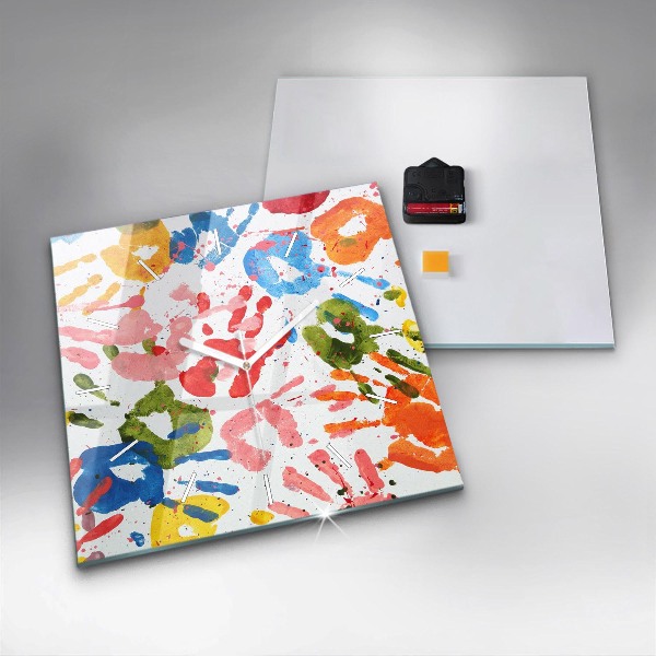 Square wall clock Children's handprints