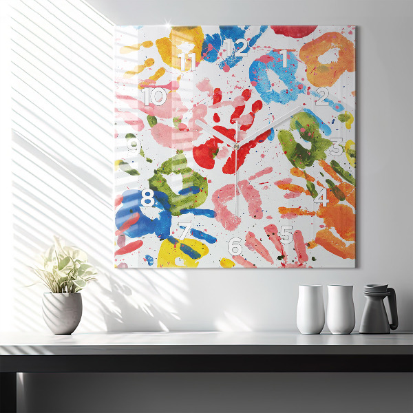 Square wall clock Children's handprints