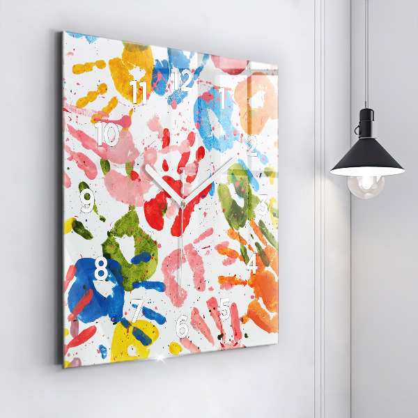 Square wall clock Children's handprints