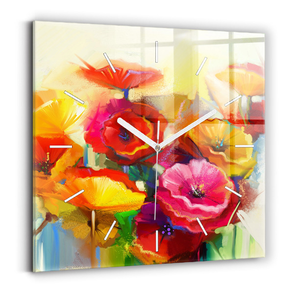 Square wall clock Colorful poppies