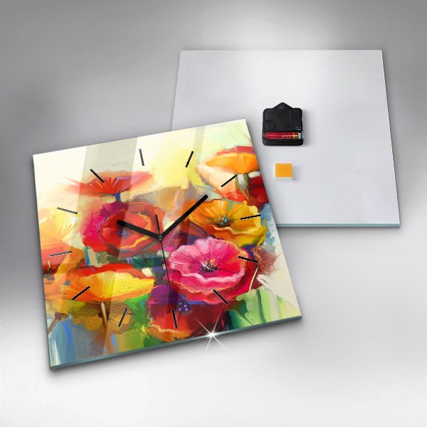 Square wall clock Colorful poppies