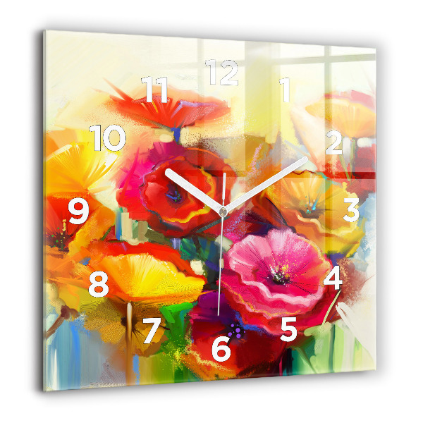 Square wall clock Colorful poppies