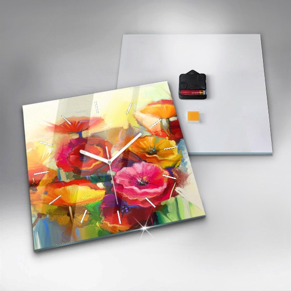 Square wall clock Colorful poppies