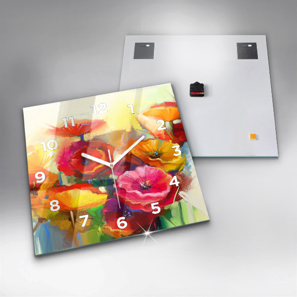 Square wall clock Colorful poppies