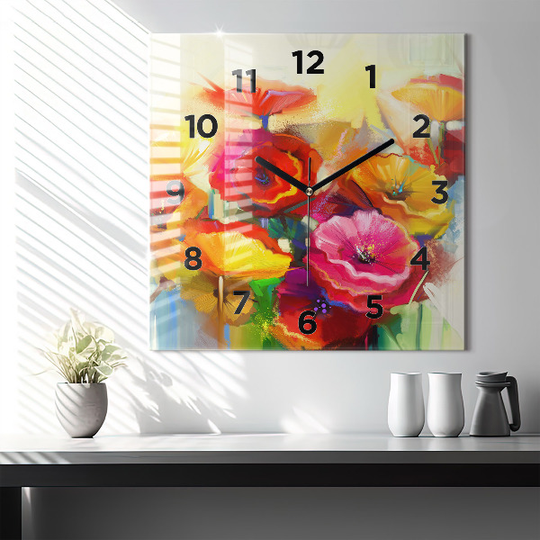Square wall clock Colorful poppies