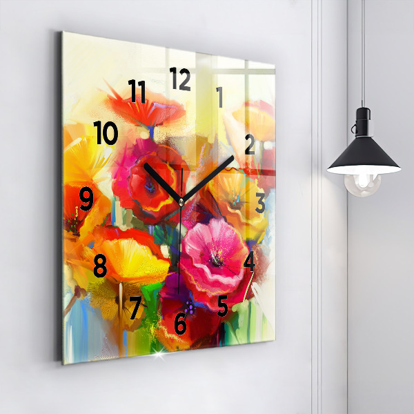 Square wall clock Colorful poppies