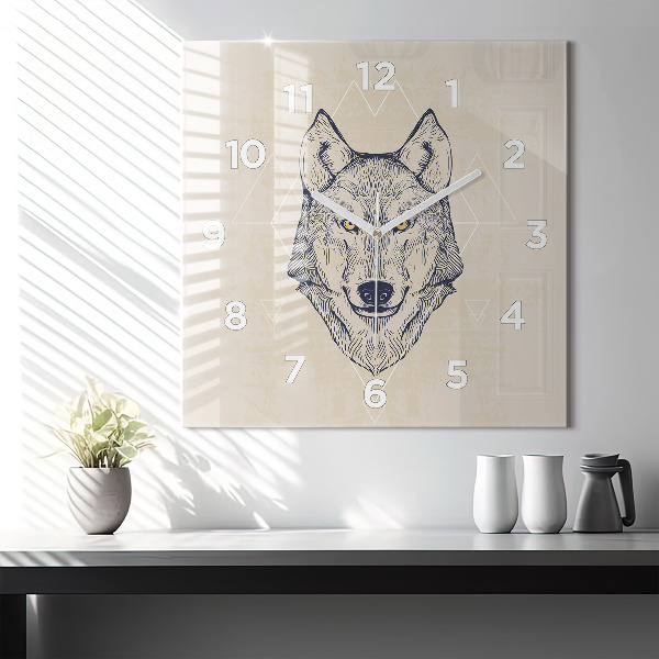 Square wall clock Wolf head