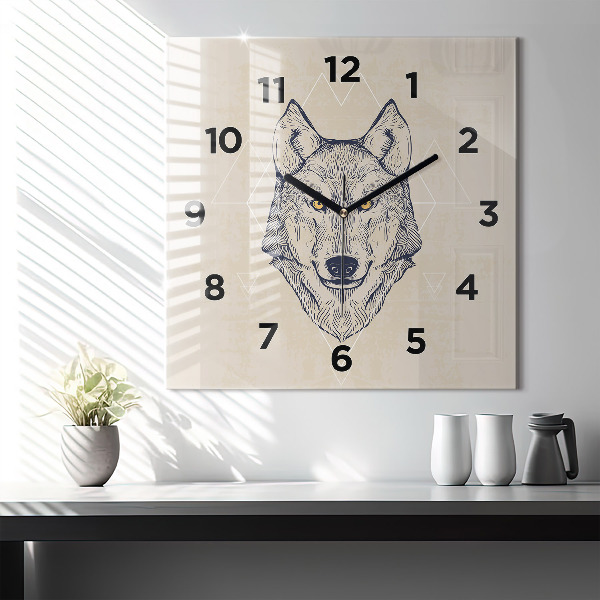 Square wall clock Wolf head