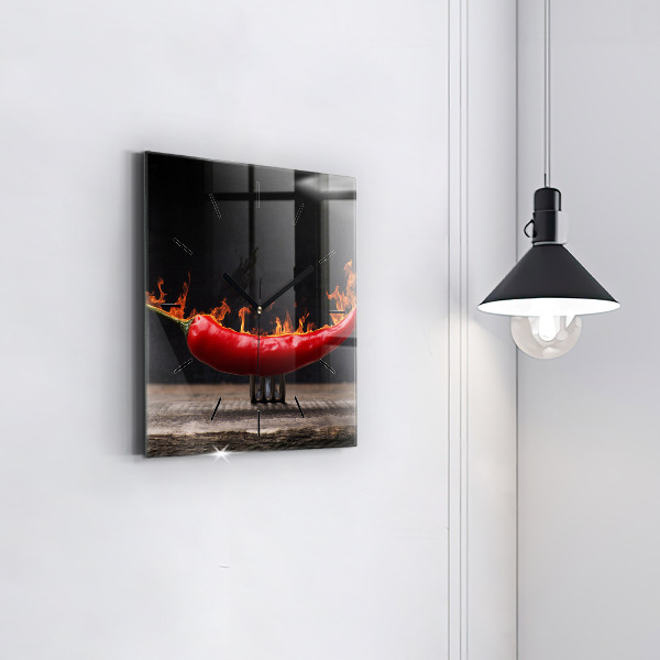 Square wall clock Pepperoni pepper