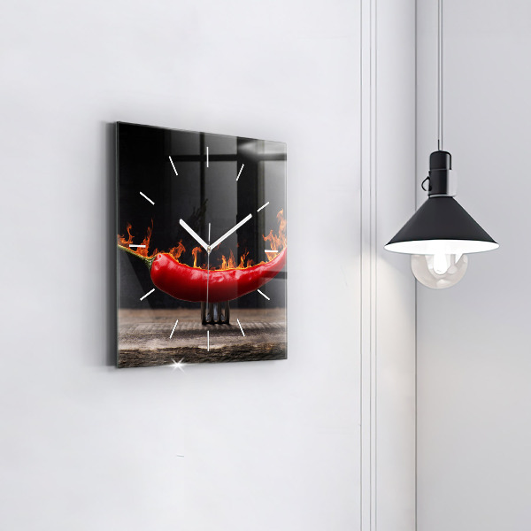 Square wall clock Pepperoni pepper